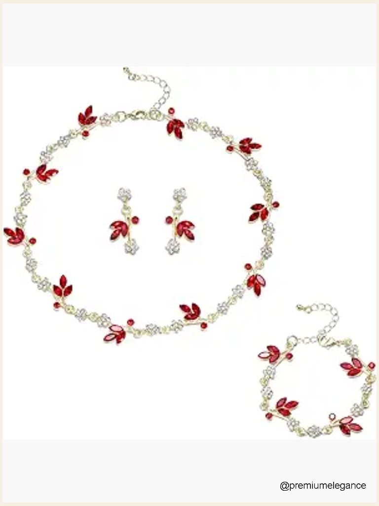Rhinestone Crystal Flower Choker Necklace Earring Bracelet Set Bridal Jewelry